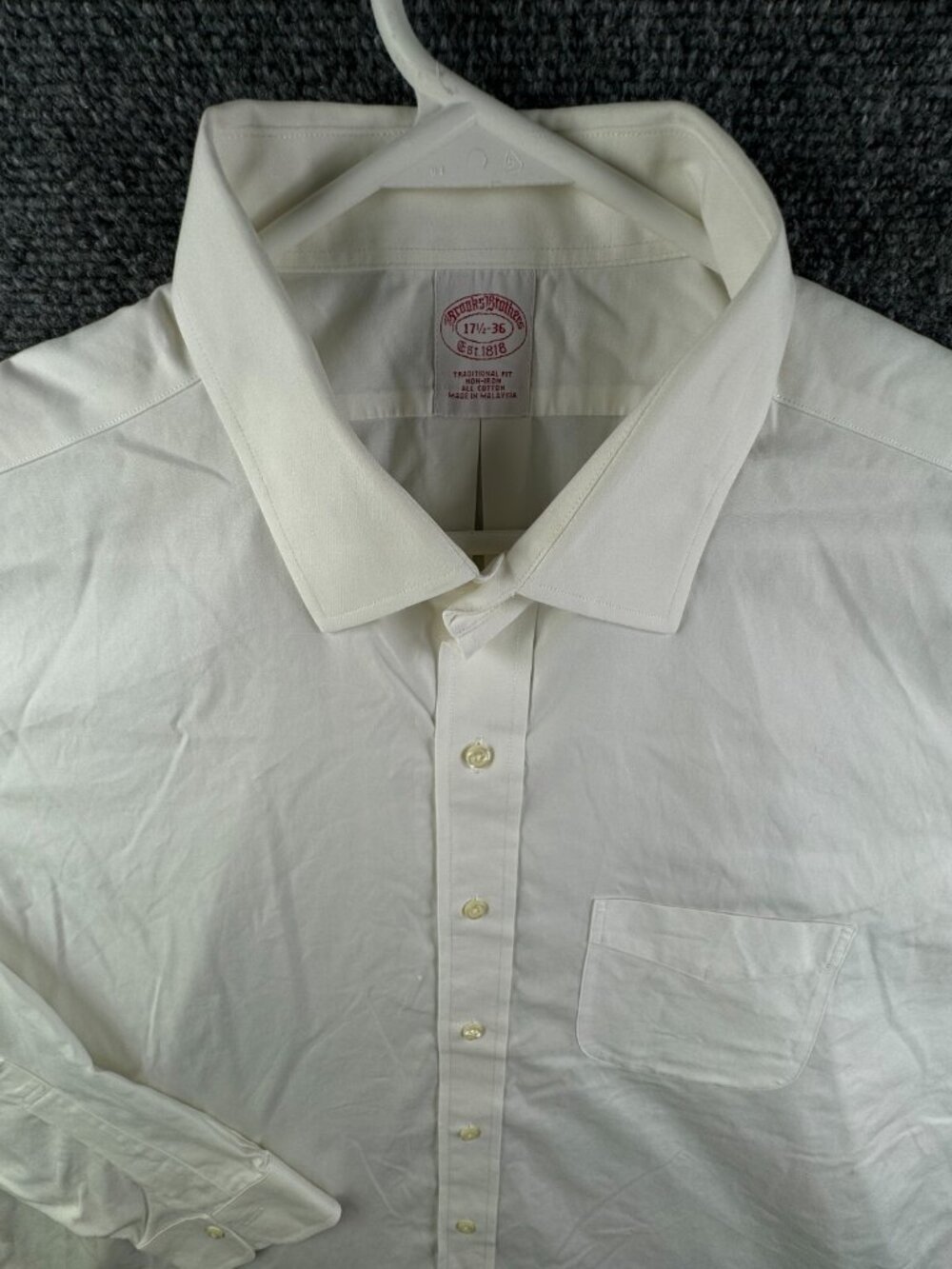 Brooks Brothers Men Non Iron Button Up Long Sleeve 17.5 36 Traditional White
